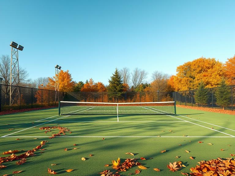 Tennis court with fall leaves